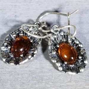 Amber and silver earrings